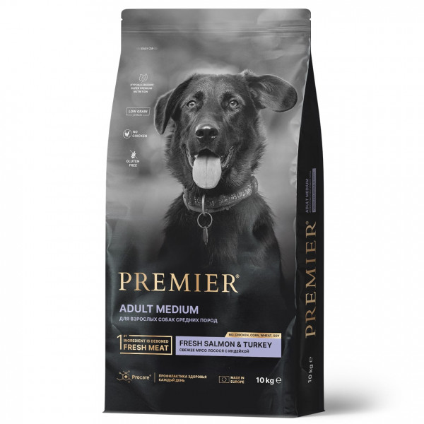 Premier Dog 10кг Salmon&Turkey Adult Medium (свежее филе лосося с индейкой для собак средних пород)