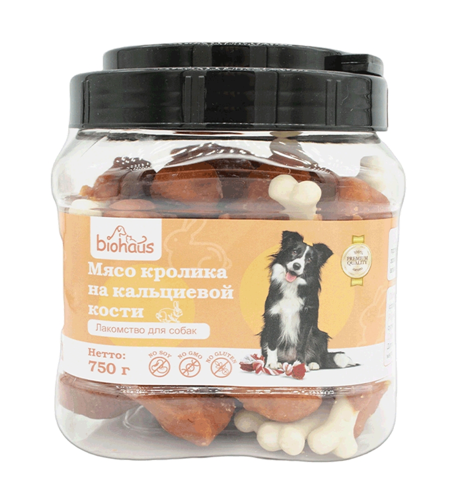 Лакомство для собак "BIOHAUS" Мясо кролика на кальциевой кости 750 гр