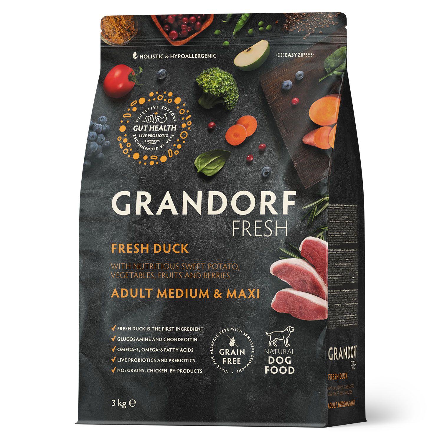 GRANDORF Fresh  3кг Dog Adult MED&MAXI Duck& Potato (утка с бататом д/собак средних и крупных пород)