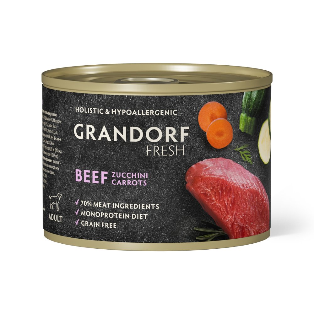 Консервы для собак GRANDORF Fresh Паштет из говядины с цукини и морковью 200 гр