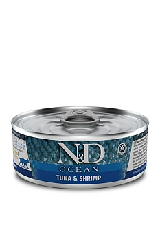 Корм влажный ND Cat OCEAN Tuna & Shrimp / Тунец с креветками для кошек 80г	