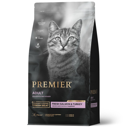 Premier Cat 0.4кг Salmon&Turkey Adult  (свежее филе лосося с индейкой для кошек) Premier Cat 0.4кг Salmon&Turkey Adult  (свежее филе лосося с индейкой для кошек)
