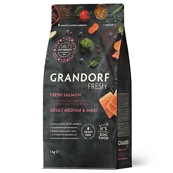 GRANDORF Fresh  1кг Dog Adult MED&MAXI Salmon&Potato (филе лосося с бататом д/собак сред/круп пород)