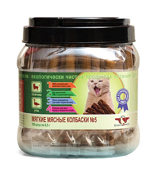 GreenQzin ПОДВИЖНОСТЬ №5 (Мягкие колбаски д/кошек Утка + Телятина) 650г