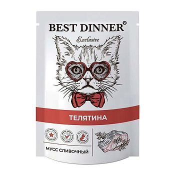 Паучи Best Dinner Мусс сливочный "Телятина" д/кошек и котят с 1 мес (7431)