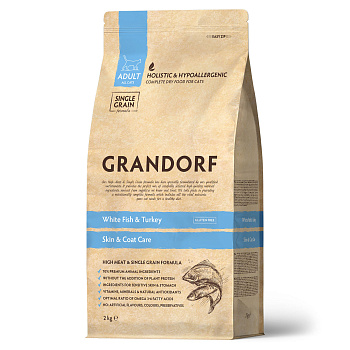 GRANDORF  2кг CAT White Fish&Turkey SKIN&CARE (белая рыба с индейкой-забота о коже и шерсти д/кошек)