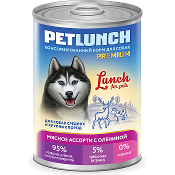 Petlunch 850г д/с мясное ассорти с олениной, кусочки в желе (крышка ключ)