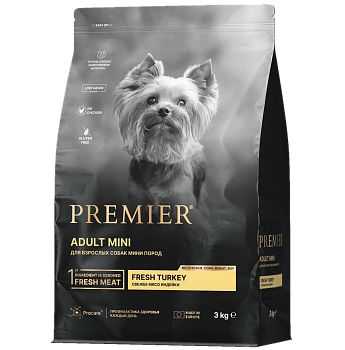 Premier Dog  3кг Turkey Adult Mini (свежее мясо индейки для собак мелких пород) 