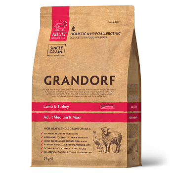 GRANDORF  3кг Lamb&Turkey MED&MAXI (ягнёнок с индейкой для собак средних и крупных пород)