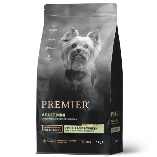 Premier Dog 1кг Lamb&Turkey Adult Mini (свежее мясо ягненка с индейкой для собак мелких пород)