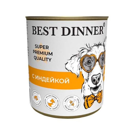 Консервы  Best Dinner с индейкой д/собак и щенков с 6 мес 340г (7613)