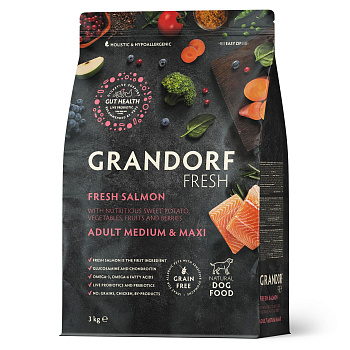 GRANDORF Fresh  3кг Dog Adult MED&MAXI Salmon&Potato (филе лосося с бататом д/собак сред/круп пород)