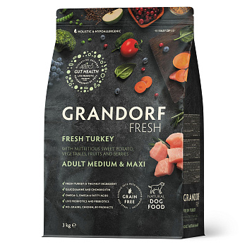 GRANDORF Fresh  3кг Dog Adult MED&MAXI Turkey&Potato (индейка с бататом для собак средн/крупн пород)