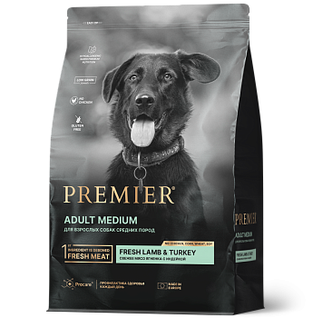 Premier Dog  3кг Lamb&Turkey Adult Medium (свежее мясо ягненка с индейкой для собак средних пород) 