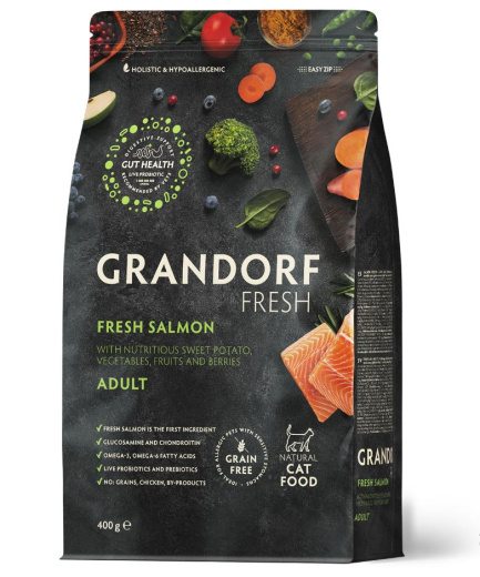 GRANDORF Fresh 0,4кг Cat ADULT Salmon&Sweet Potato (Свежее филе лосося с бататом для кошек)