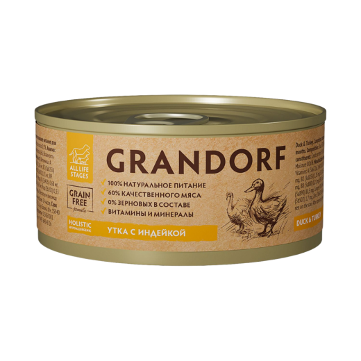 Консервы для собак GRANDORF  Duck&Turkey (Утка с индейкой) 185 гр