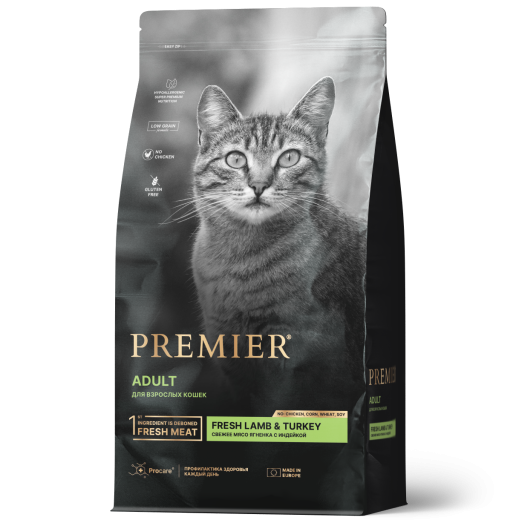 Premier Cat 2кг Lamb&Turkey Adult  (свежее мясо ягненка с индейкой для кошек)