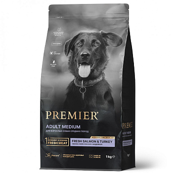 Premier Dog  1кг Salmon&Turkey Adult Medium (свежее филе лосося с индейкой для собак средних пород) 