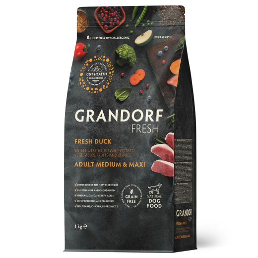 GRANDORF Fresh  1кг Dog Adult MED&MAXI Duck& Potato (утка с бататом д/собак средних и крупных пород)