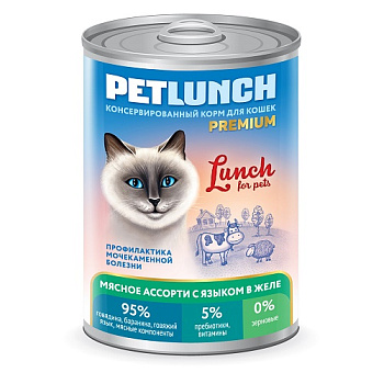 Petlunch 400г д/к мясное ассорти с языком, кусочки в желе (крышка ключ)