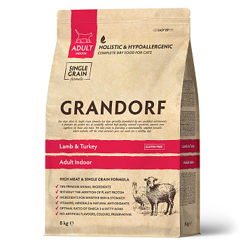 GRANDORF  8кг CAT INDOOR Lamb&Turkey (ягнёнок с индейкой для кошек) 