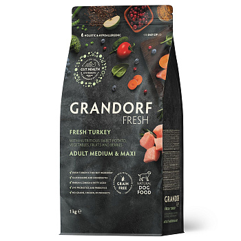 GRANDORF Fresh  1кг Dog Adult MED&MAXI Turkey&Potato (индейка с бататом для собак средн/крупн пород)