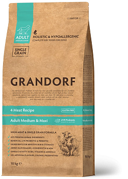 GRANDORF 10кг PROBIOTIC MED&MAXI (4 вида мяса для собак средних и крупных пород с пробиотиками)