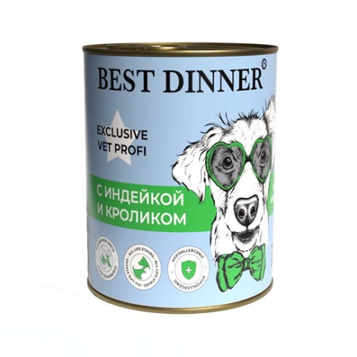 Консервы  Best Dinner Exclusive Vet Profi Hypoallergenic c индейкой и кроликом д/собак 340г (7635) Консервы  Best Dinner Exclusive Vet Profi Hypoallergenic c индейкой и кроликом д/собак 340г (7635)
