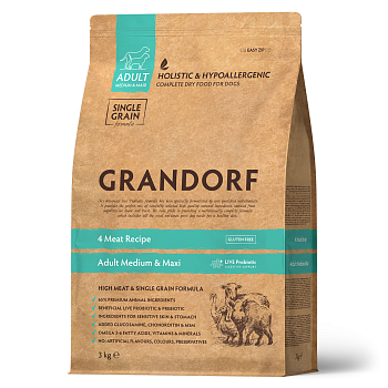 GRANDORF  3кг PROBIOTIC MED&MAXI (4 вида мяса для собак средних и крупных пород с пробиотиками)