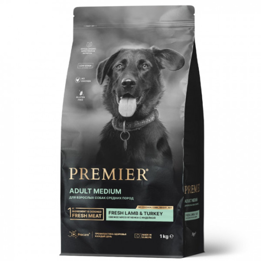 Premier Dog 1кг Lamb&Turkey Adult Medium (свежее мясо ягненка с индейкой для собак средних пород)