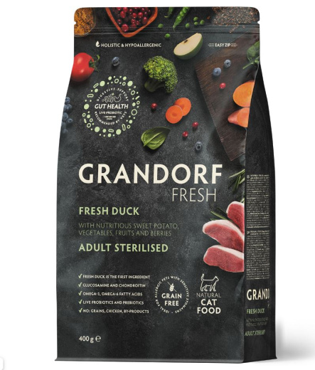 GRANDORF Fresh 0,4кг Cat STERILISED Duck&Sweet Potato (Свежее мясо утки с бататом д/стерил. кош) GRANDORF Fresh 0,4кг Cat STERILISED Duck&Sweet Potato (Свежее мясо утки с бататом д/стерил. кош)