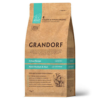 GRANDORF  1кг PROBIOTIC MED&MAXI (4 вида мяса для собак средних и крупных пород с пробиотиками)