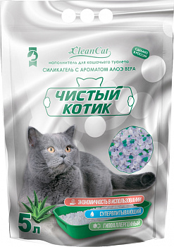 Наполнитель силикагелевый  "Чистый котик" колотый с ароматом алоэ вера 5л Наполнитель силикагелевый  "Чистый котик" колотый с ароматом алоэ вера 5л