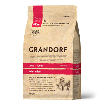 GRANDORF  0,4кг CAT INDOOR Lamb&Turkey (ягнёнок с индейкой для кошек) 