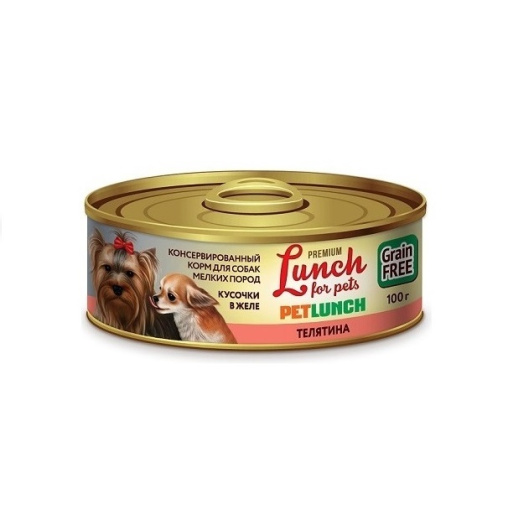 Lunch for pets 100г д/с телятина, кусочки в желе (крышка ключ)