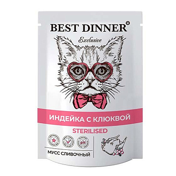 Паучи Best Dinner Мусс сливочный «Индейка с клюквой» для стерилизованных кошек (7440)