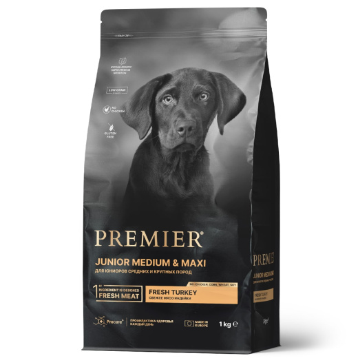 Premier Dog 1кг Turkey JUNIOR Mediumi&Maxi (свежее мясо индейки для юниоров средних и крупных пород)