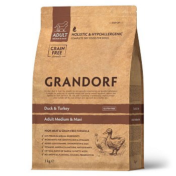 GRANDORF  3кг Duck&Turkey MED&MAXI (утка с индейкой для собак средних и крупных пород) 