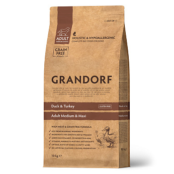 GRANDORF 10кг Duck&Turkey MED&MAXI (утка с индейкой для собак средних и крупных пород) 
