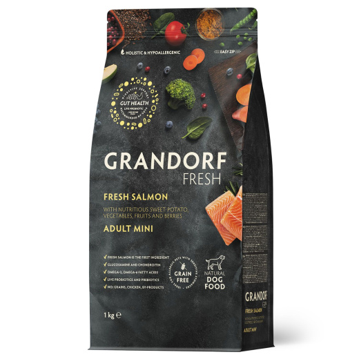 GRANDORF Fresh  1кг Dog Adult MINI Salmon&Potato (Свежее филе лосося с бататом д/собак мелк. пород)