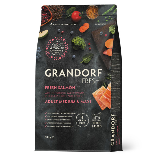 GRANDORF Fresh 10кг Dog Adult MED&MAXI Salmon&Potato (филе лосося с бататом д/собак сред/круп пород) GRANDORF Fresh 10кг Dog Adult MED&MAXI Salmon&Potato (филе лосося с бататом д/собак сред/круп пород)