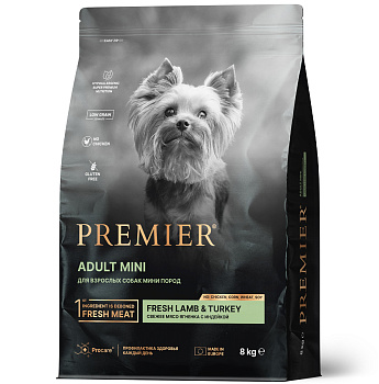 Premier Dog  8кг Lamb&Turkey Adult Mini (свежее мясо ягненка с индейкой для собак мелких пород) 
