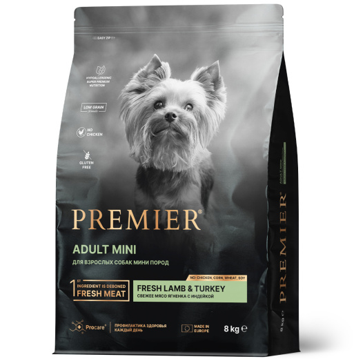 Premier Dog  8кг Lamb&Turkey Adult Mini (свежее мясо ягненка с индейкой для собак мелких пород)