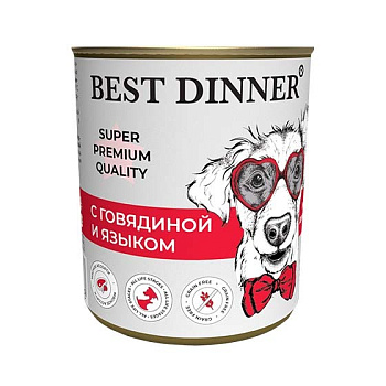 Консервы Best Dinner Super Premium с говядиной и языком д/собак и щенков с 6 мес 340г (7619)