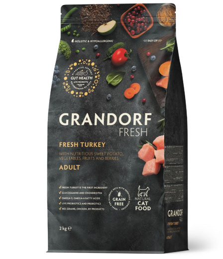 GRANDORF Fresh 2кг Cat ADULT Turkey&Sweet Potato (Свежее мясо индейки с бататом для кошек)