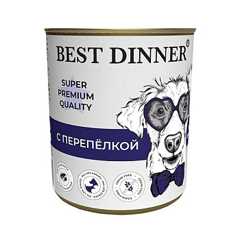 Консервы Best Dinner Super Premium с перепелкой д/собак и щенков с 6 мес 340г (7620)