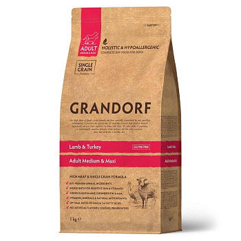 GRANDORF  1кг Lamb&Turkey MED&MAXI (ягнёнок с индейкой для собак средних и крупных пород)